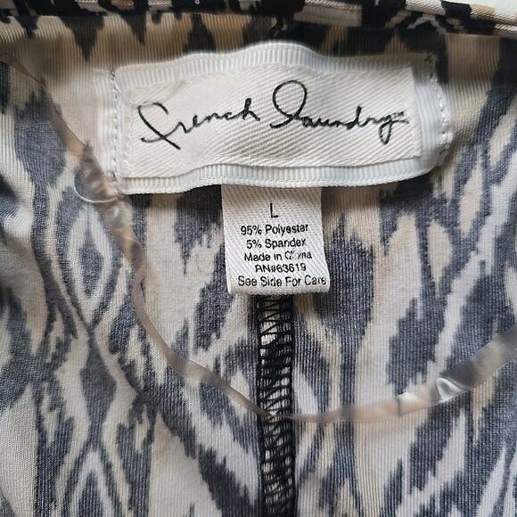 French‎ Laundry Large L Cardigan Aztec Black Geometric 3/4 Sleeve Open Stretch - Picture 2 of 8